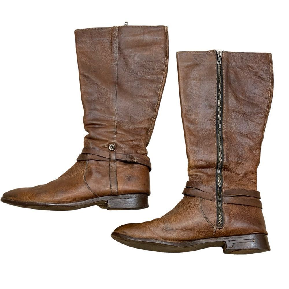 Ladies Frye Melissa Beltedā TallāBoots Light Cognac Color Size 10